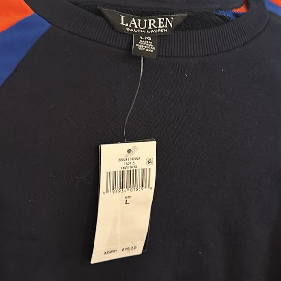 Lauren Crewneck Logo Front Color Block Long Sleeves Cropped Relaxed Sweatshirt - Picture 6 of 7
